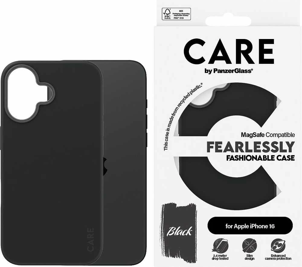 Panzer Glass CARE by PanzerGlass Fashion Case Apple iPhone 16 6.1" dėklas telefonui juodos spalvos/dėklas telefonui juodos spalvos MagSafe 1377