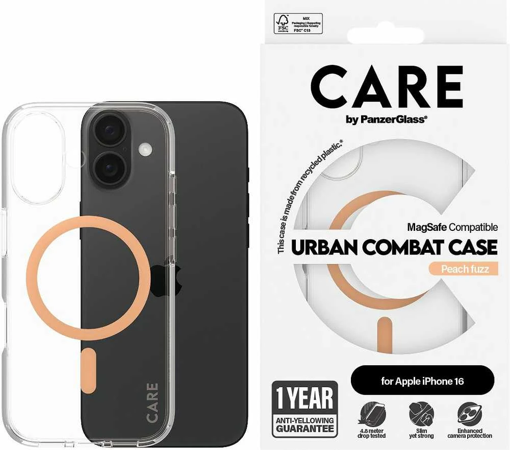 PanzerGlass Flagship Apple iPhone 16 6.1 Panzer Glass CARE " persikų / persikų MagSafe 1373
