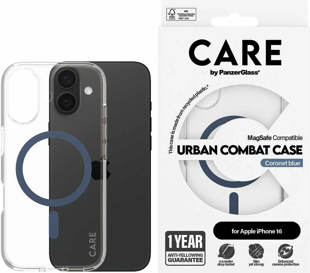 Panzer Glass CARE by PanzerGlass Flagship Apple iPhone 16 6.1" dėklas telefonui mėlynos spalvos/dėklas telefonui mėlynos spalvos MagSafe 1365
