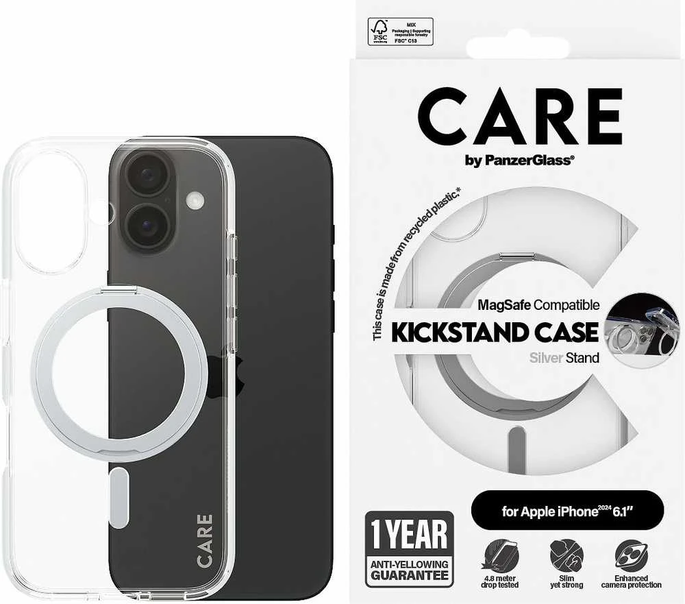 Panzer Glass CARE by PanzerGlass Feature Kickstand Apple iPhone 16 6.1" sidabrinis/sidabrinis MagSafe 1325
