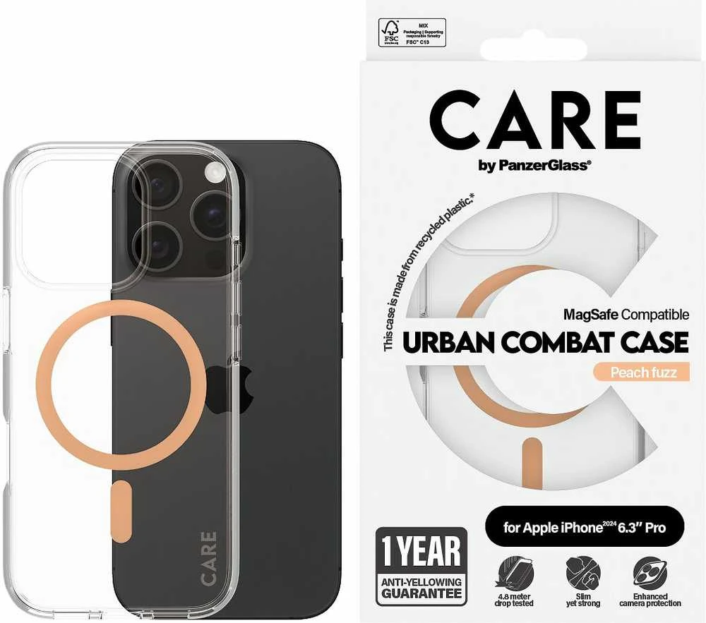 Dėklas PanzerGlass Flagship Apple iPhone 16 Pro 6.3 Panzer Glass CARE " Peachy MagSafe 1374