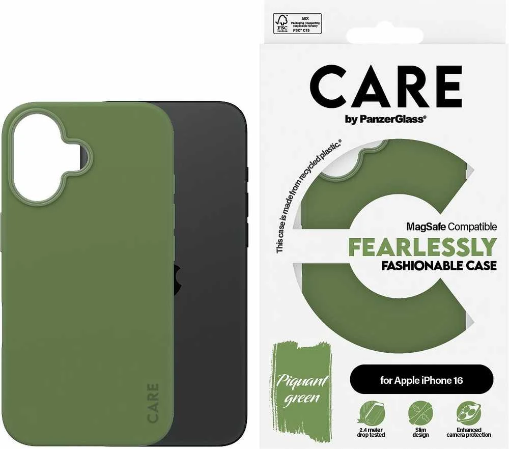 Panzer Glass CARE by PanzerGlass Fashion Apple iPhone 16 6.1" dėklas telefonui žalios spalvos/dėklas telefonui žalios spalvos MagSafe 1385