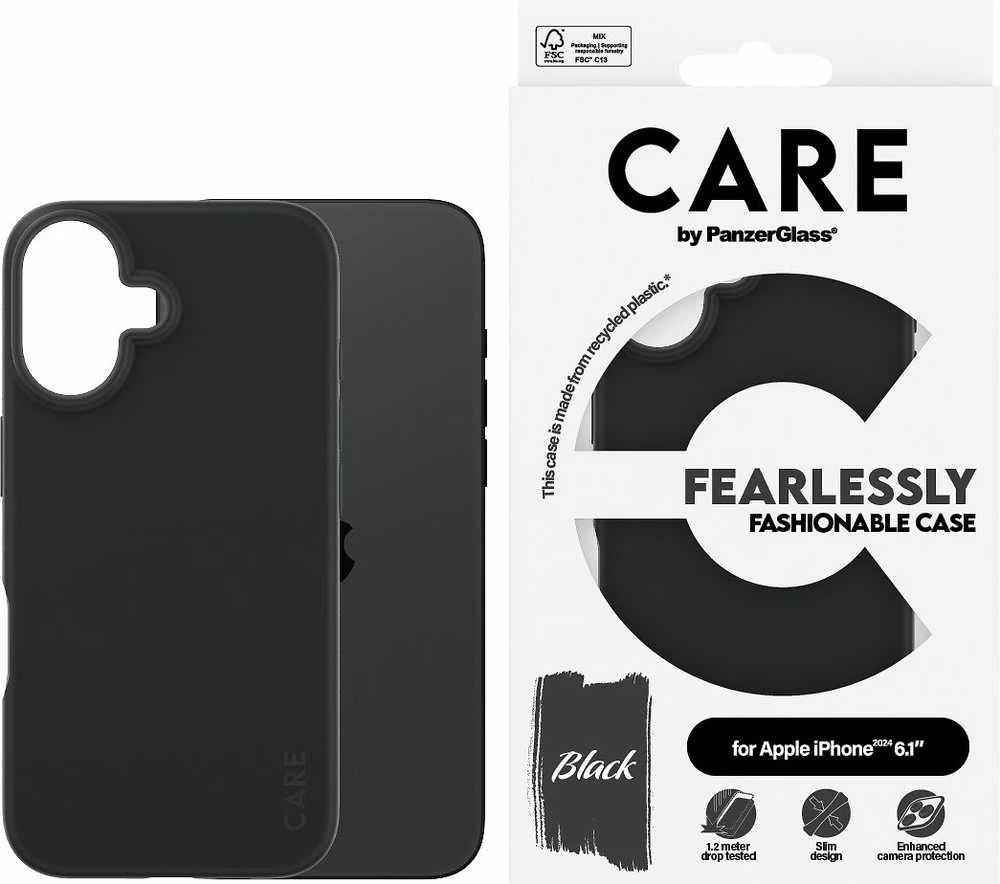 Panzer Glass CARE Madingas dėklas | Galinis viršelis | Apple | iPhone 16 | Perdirbtas plastikas | Juodas