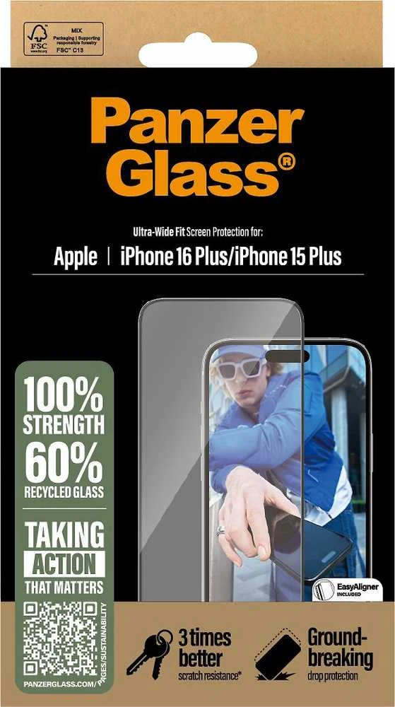 Panzer Glass PanzerGlass Ekrano apsauga | Apple | iPhone 16 Plus / iPhone 15 Plus | Stiklas | Skaidrus | Itin platus pritaikymas