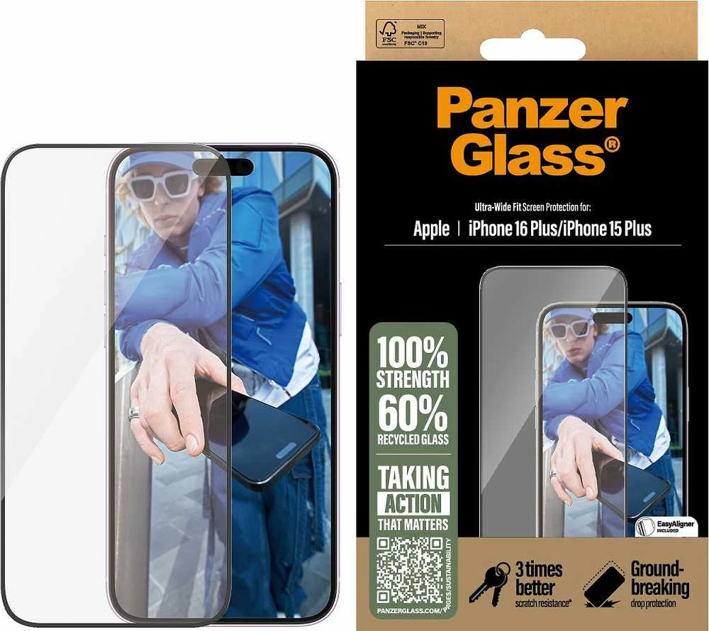 Panzer Glass PanzerGlass Ekrano apsauga | Apple | iPhone 16 Plus / iPhone 15 Plus | Stiklas | Skaidrus | Itin platus pritaikymas