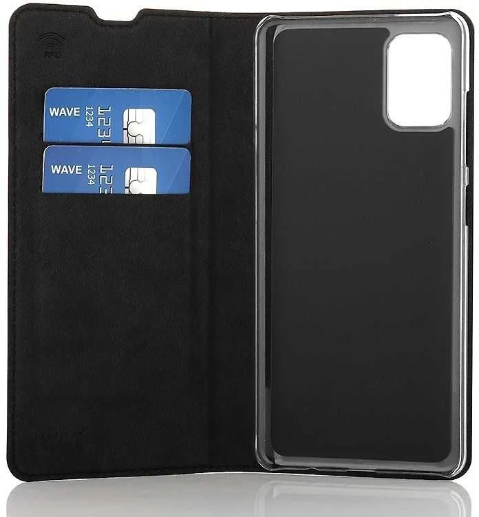 Dėklas „Wave“ knygų lentyna, „Samsung Galaxy A51“, juoda