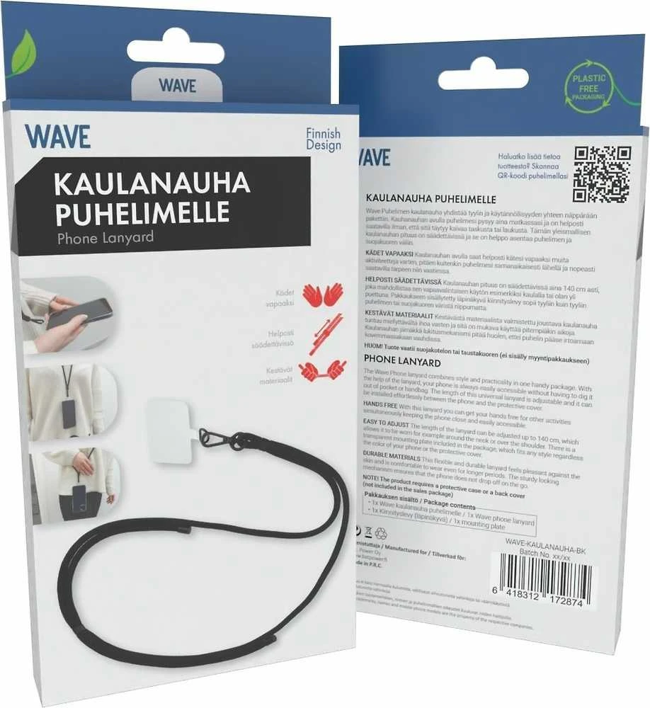 Wave puhelimen kaulanauha, musta