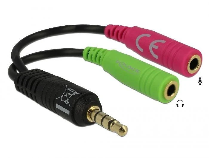 DELOCK Adapteris cable Klinke 3.5 mm 4 Pin St > 2 x Klinke 3.5 mm 3 Pin Bu