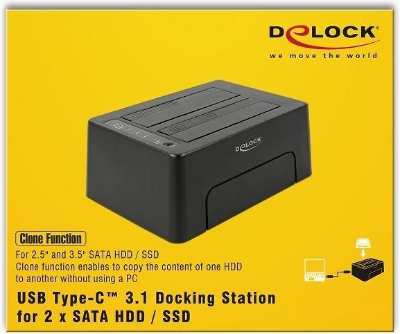 DLC DeLOCK 63957 saugojimo diskų prijungimo stotis USB 3.2 Gen 2 (3.1 Gen 2) Type-C Juoda