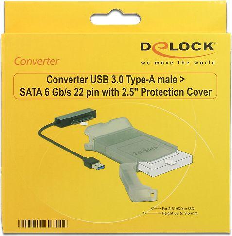 DELOCK konverteris USB 3.0 A tipo kištukas > SATA 6 Gb/s 22 kontaktų su 2,5" apsauginiu dangteliu