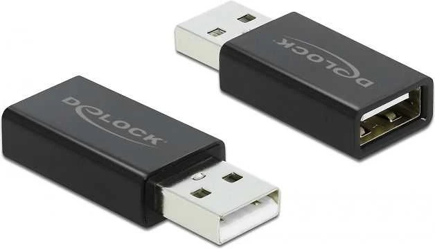 DELOCK Adapteris USB A /F 2.0 į USB A /M 2.0 su duomenų blokatoriumi juodas
