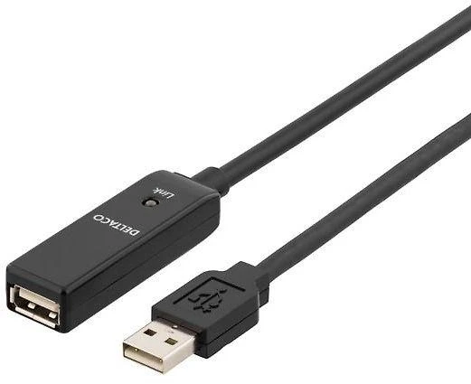 Kabelis DELTACO USB 2.0, 20.0m, juodas / USB2-EX20M
