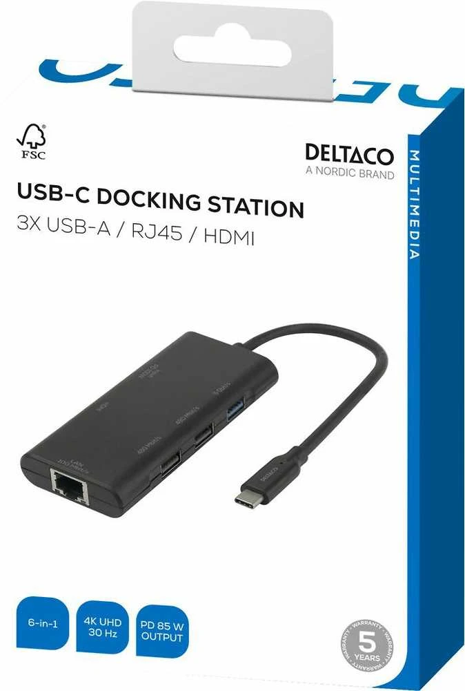 Deltaco USB-C daugiafunkcinė stotelė pakuotėje