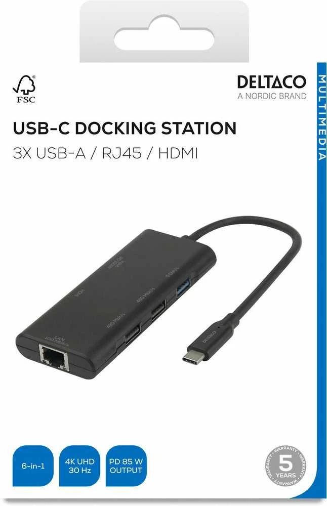 Deltaco USB-C prijungimo stotelė su 6 jungtimis