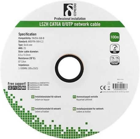 Kabelis DELTACO UTP, 100m, CAT6a, baltas / TP-56C