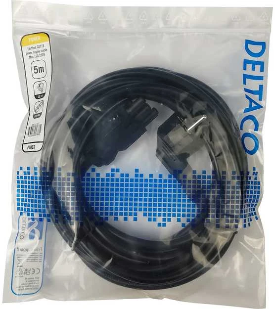 DELTACO CEE 7/7 - GST18 naaras, maadoitettu, 5m, musta