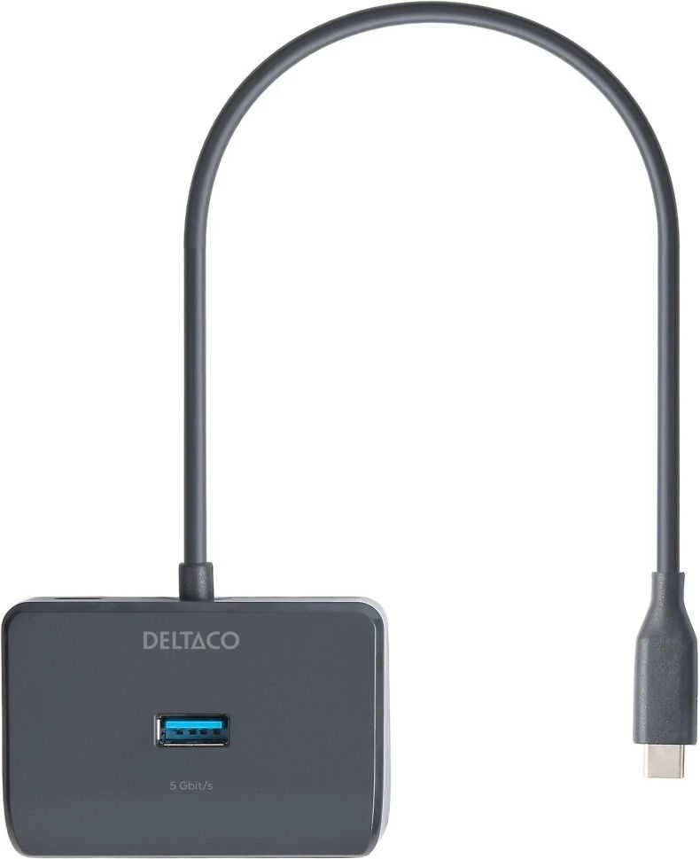 USB-C šakotuvas DELTACO, 5 Gbps, 4x USB-A, juodas / USBC-HUB203 / 1902428