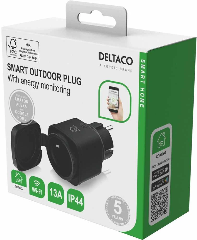DELTACO SMART HOME lauko kištukas, „WiFi“, IP44, 1xCEE 7/3, 13A, juodas / žalias SH-OP01