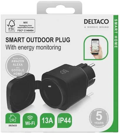 DELTACO SMART HOME lauko kištukas, „WiFi“, IP44, 1xCEE 7/3, 13A, juodas / žalias SH-OP01