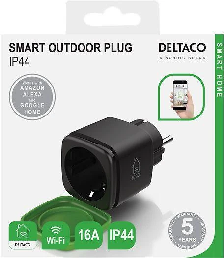 DELTACO SMART HOME lauko kištukas, „WiFi“, IP44, 1xCEE 7/3, 13A, juodas / žalias SH-OP01