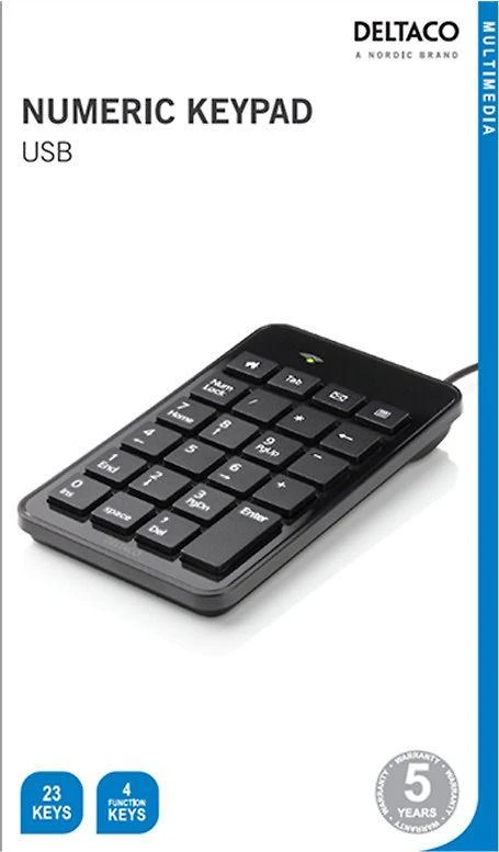 Skaičių klaviatūra DELTACO USB, juoda / TB-120