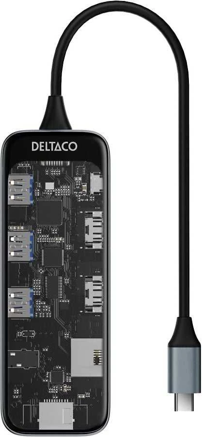 Deltaco USB-C daugiafunkcis adapteris su atvira mikroschema