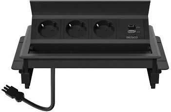 Stalinis atverčiamas maitinimo lizdas DELTACO OFFICE, 3 lizdai, 1x21W A+C USB, GST18 kabelio jungtis / GT-1400 / 1902250