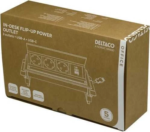 Stalinis atverčiamas maitinimo lizdas DELTACO OFFICE, 3 lizdai, 1x21W A+C USB, GST18 kabelio jungtis / GT-1400 / 1902250