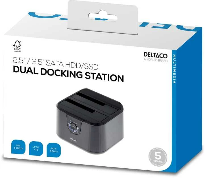 HDD dėžutė DELTACO SATA 2x 2.5" ar 3.5" USB 3.0 / MAP-GD35U3