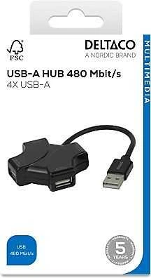 USB-A šakotuvas DELTACO, 480 Mbps, 4x USB-A, juodas / UH-737 / 1902569