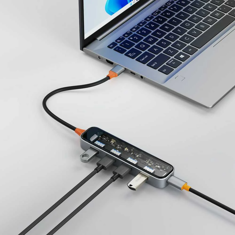 Permatomas USB-A šakotuvas DELTACO, 5 Gbps, 4x USB-A / UH-736 / 1902565