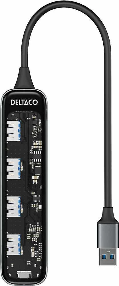 Deltaco USB-A šakotuvas su permatomu korpusu