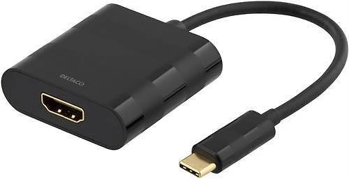 Deltaco USB-C į HDMI adapteris, juodas laidas
