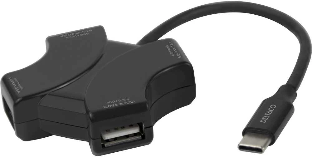 USB-C šakotuvas DELTACO, 4x USB-A 480 Mbps, juodas / USBC-HUB205 / 1902570
