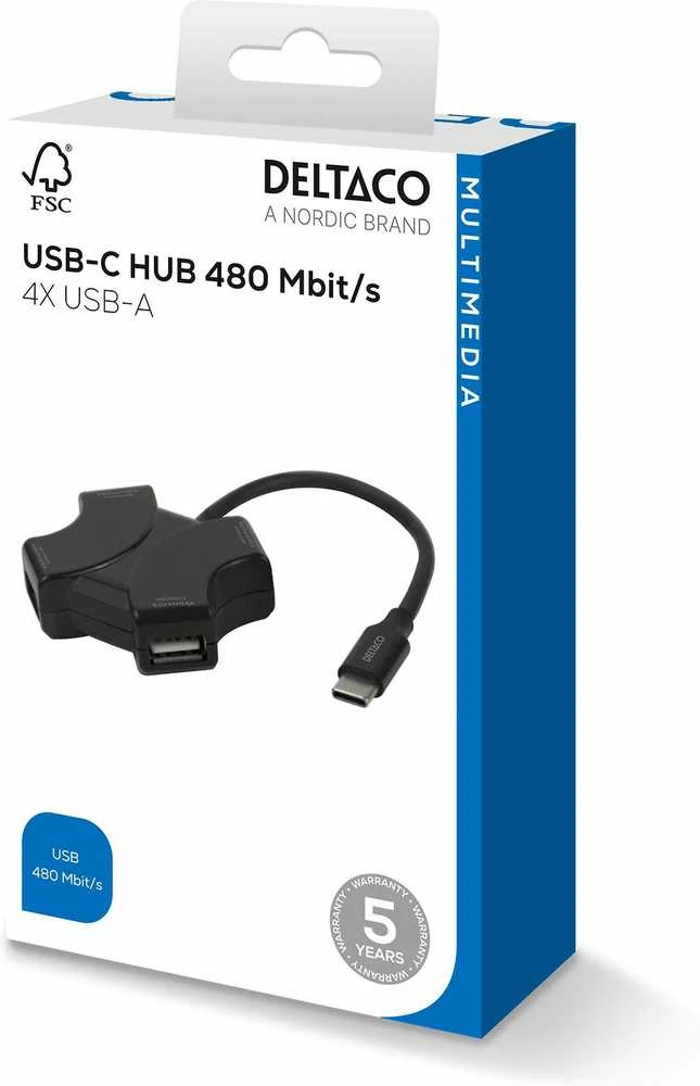 Deltaco USB-C šakotuvas su pakuote
