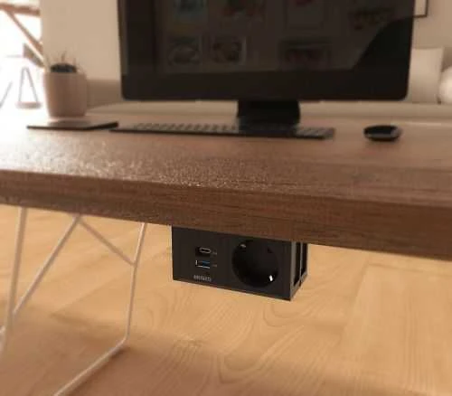 Maitinimo lizdas DELTACO OFFICE, po stalu, kampinis, 1x21W A+C USB krovimas, GST18 kabelio jungtis / GT-1101 / 1902243