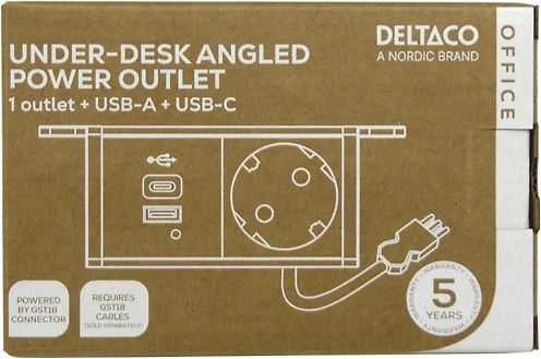 Maitinimo lizdas DELTACO OFFICE, po stalu, kampinis, 1x21W A+C USB krovimas, GST18 kabelio jungtis / GT-1101 / 1902243