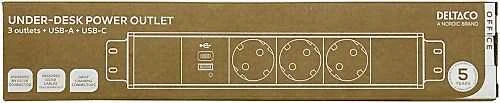 Po stalu tvirtinamas maitinimo lizdas DELTACO OFFICE, 3 lizdai, 1x21 W A+C USB, GST18 dangtelis, 1-in, 2-out / GT-1203 / 1902246