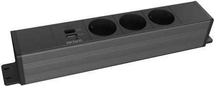 Po stalu tvirtinamas maitinimo lizdas DELTACO OFFICE, 3 lizdai, 1x21 W A+C USB, GST18 dangtelis, 1-in, 2-out / GT-1203 / 1902246