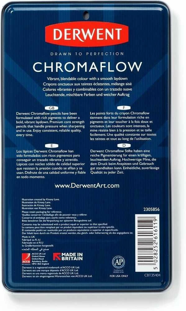 Derwent spalvotų pieštukų rinkinys Chromaflow, 12 vnt., 3,5 mm šerdis, 2305856