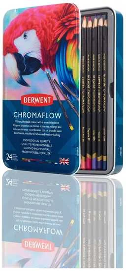 Derwent Chromaflow pieštukai, 24 vnt., metalinė dėžutė