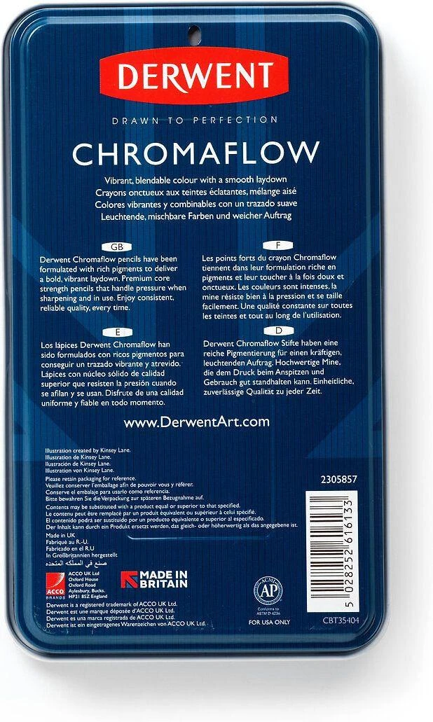 Derwent Chromaflow pieštukai, 24 vnt., metalinė dėžutė