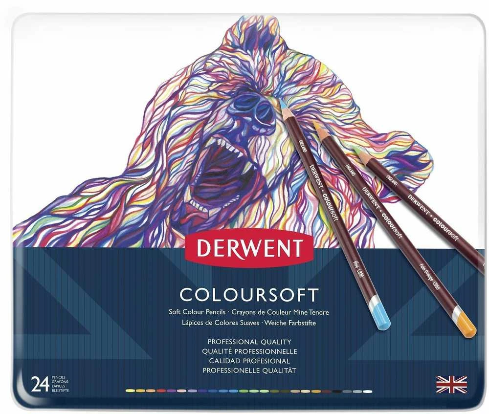 Derwent Colorsoft spalvotų pieštukų asortimentas, 24 rašikliai