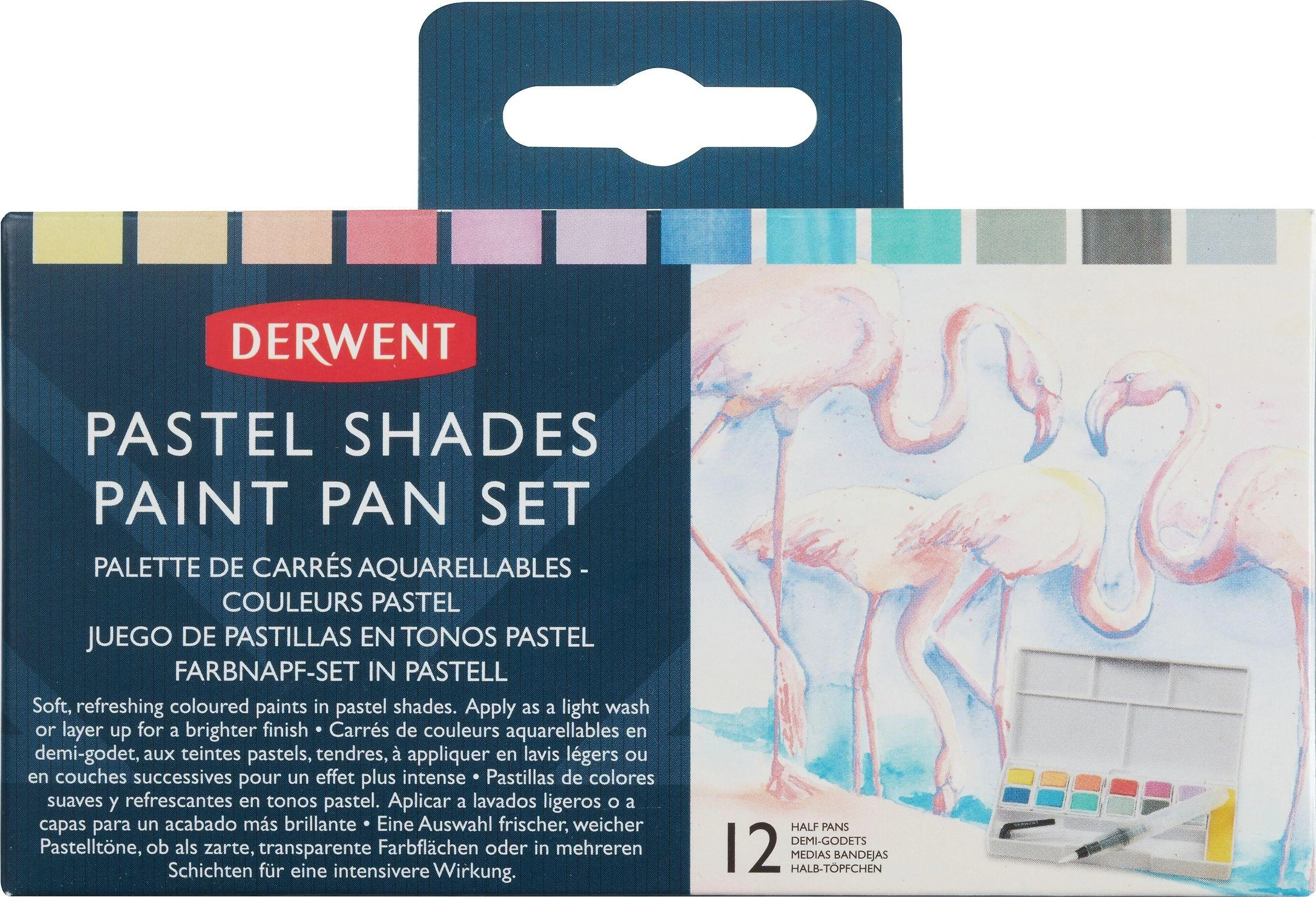 Derwent pastelinių dažų rinkinys, pakuotės priekis