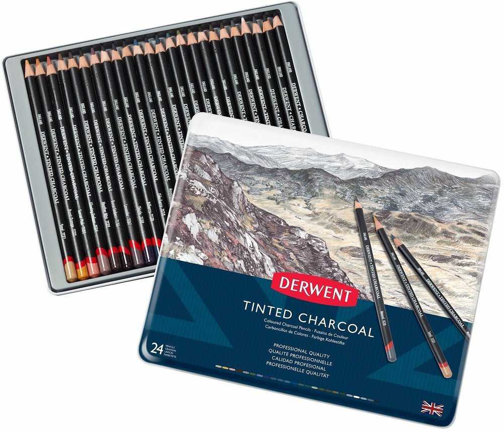Derwent Tinted Charcoal tonuoti anglies rašikliai, 24 rašikliai