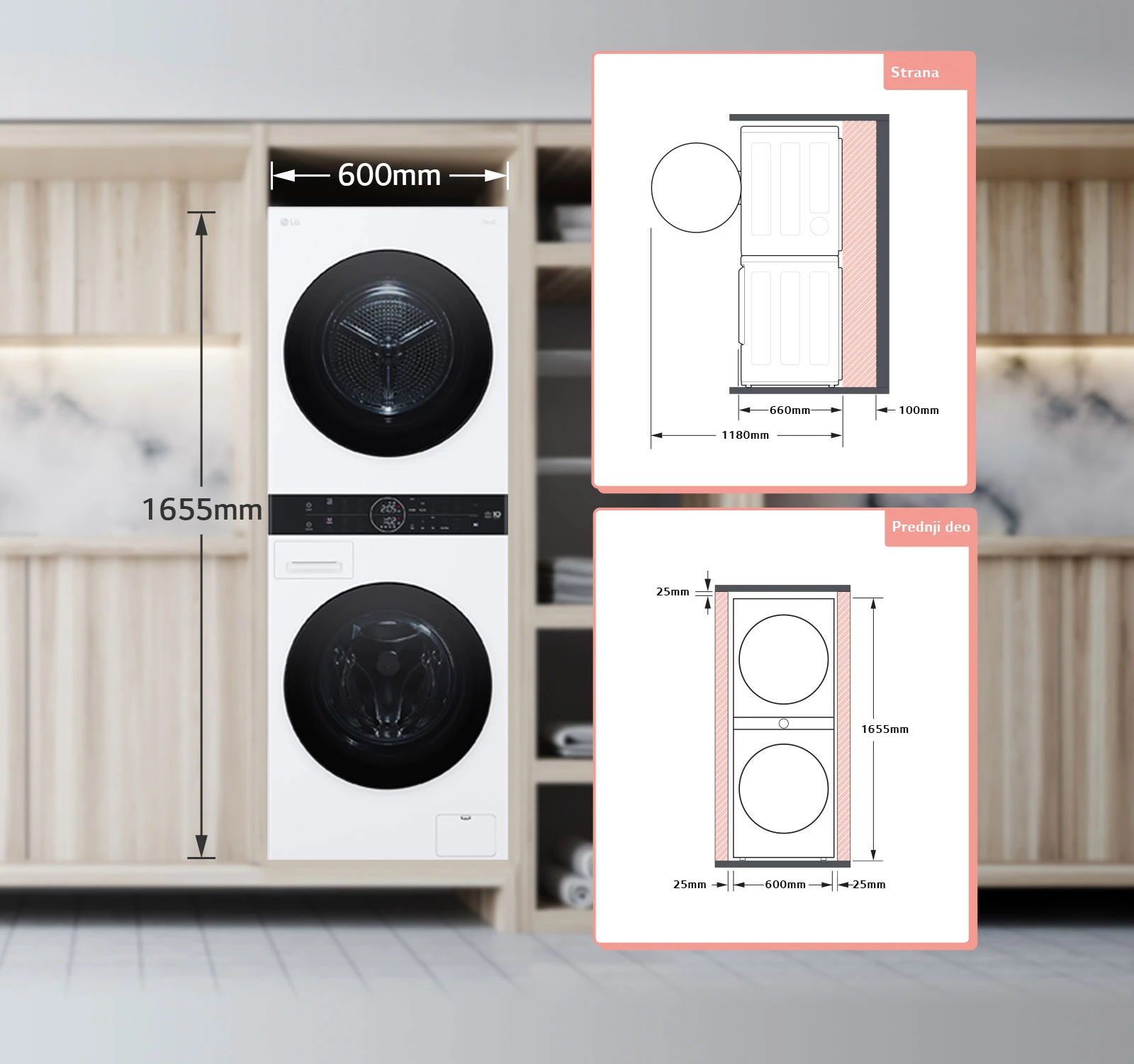 Skalbimo mašina Skalbyklė–džiovyklė LG WashTower™ WT1210WWF, 12/10 kg, 1400 aps./min, Steam™, TurboWash™360, ThinQ™ Wi-Fi aprašymas - Prekės nuotrauka