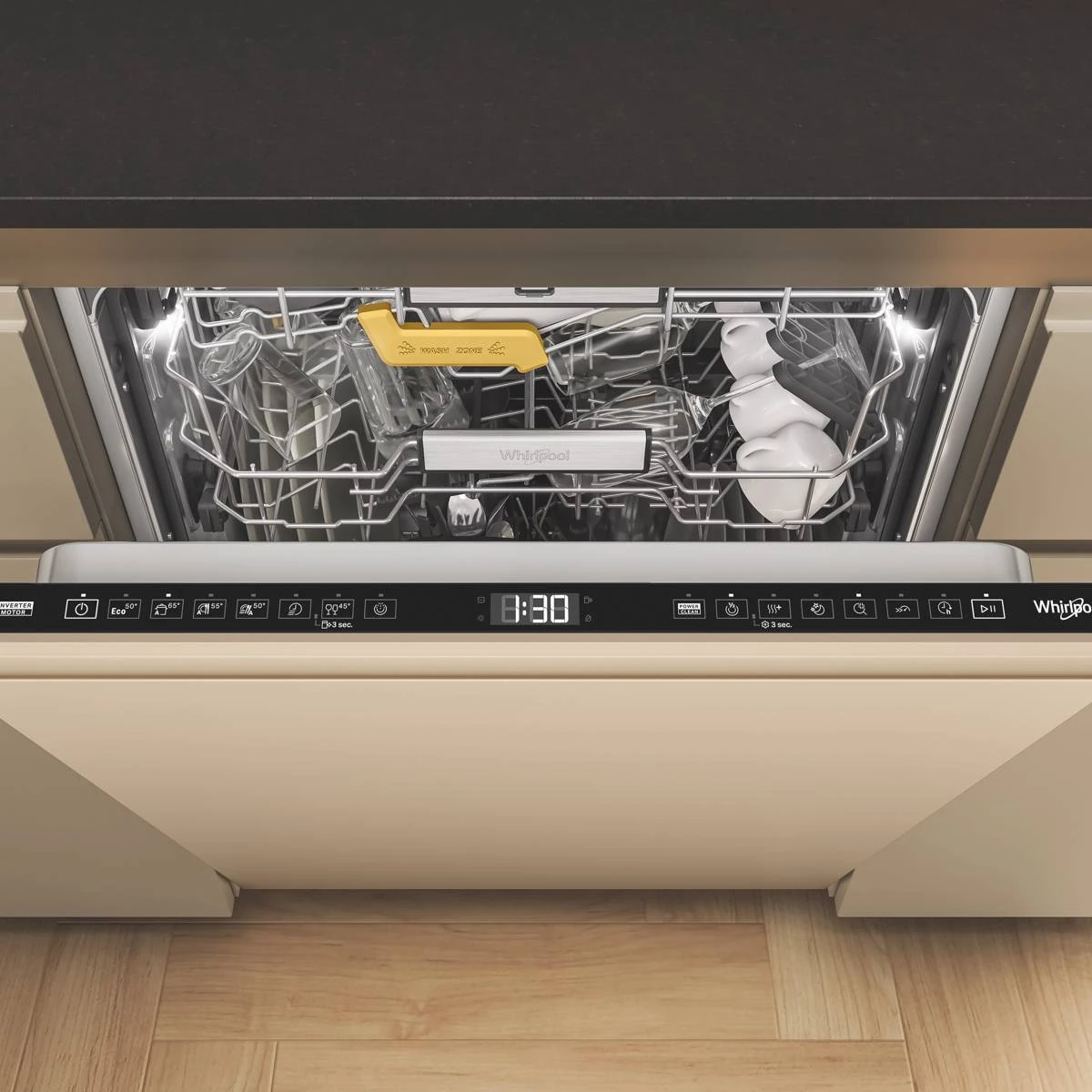 Whirlpool Įmontuojama indaplovė, sidabro spalvos, pilno dydžio (WIC 3C34 PFE S) aprašymas - Prekės nuotrauka