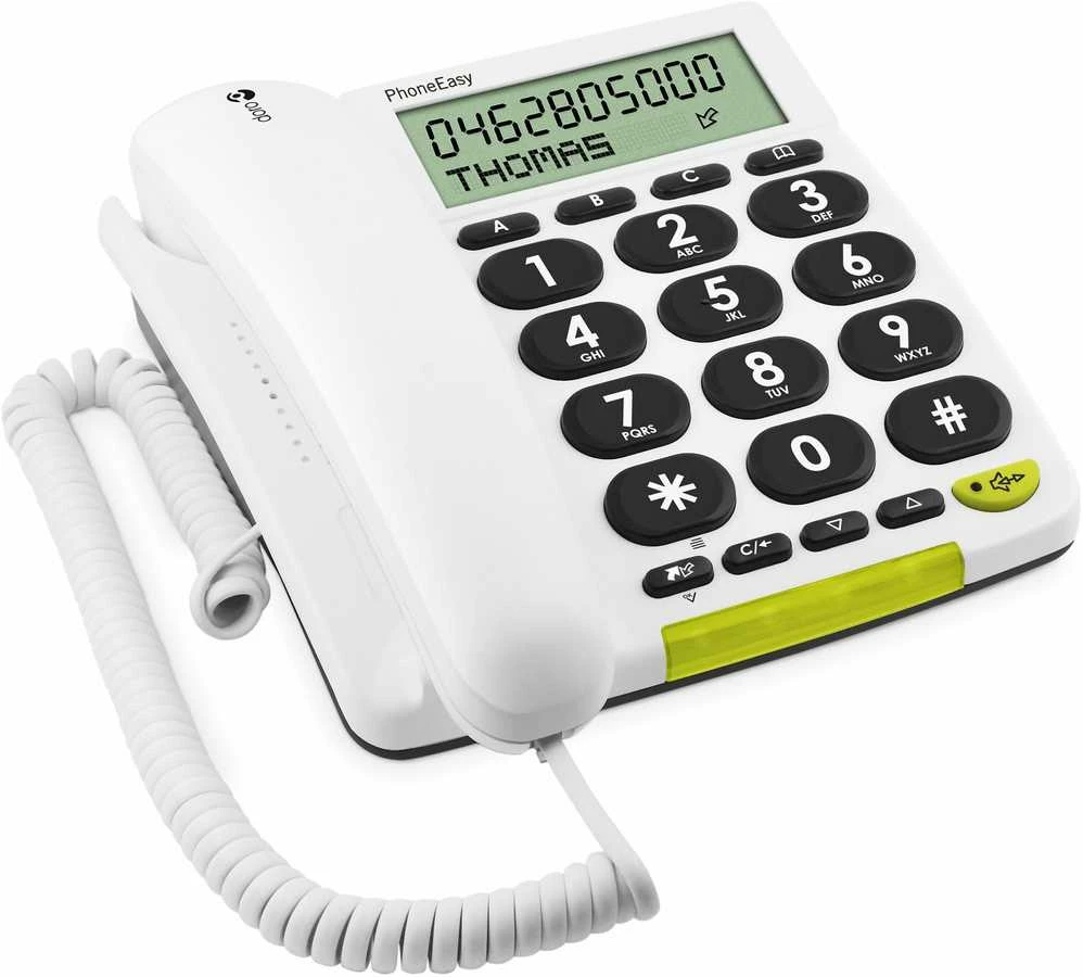 Doro PhoneEasy 312cs, Analoginis telefonas, Laidinis ragelis, Garsiakalbis, 30 įrašų, Skambintojo ID, Balta