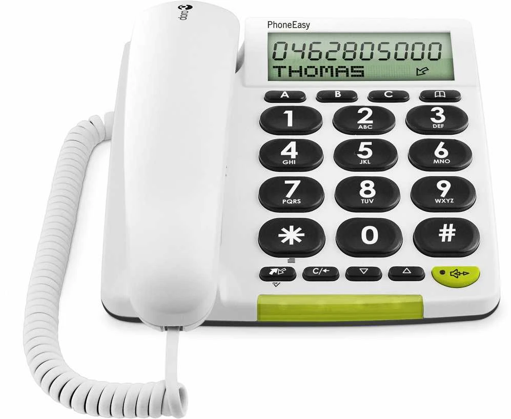Doro PhoneEasy 312cs, Analoginis telefonas, Laidinis ragelis, Garsiakalbis, 30 įrašų, Skambintojo ID, Balta