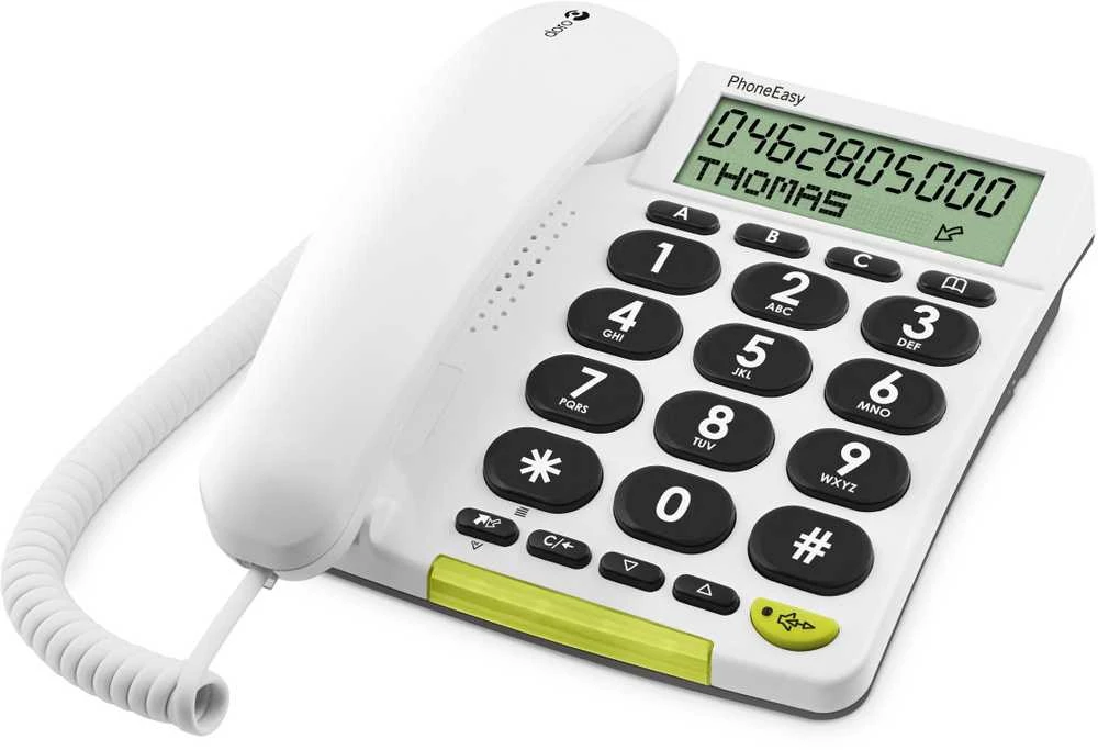Doro PhoneEasy 312cs, Analoginis telefonas, Laidinis ragelis, Garsiakalbis, 30 įrašų, Skambintojo ID, Balta